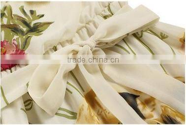 Women's Short Sleeve Crewneck Chiffon Floral Printed Midi Party Dress