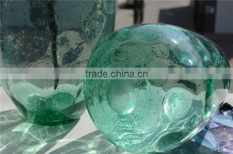 Wholesale Home Decoration Green Clear Tall Glass Vase Handmade Bubble Process Glass Flower Bottle
