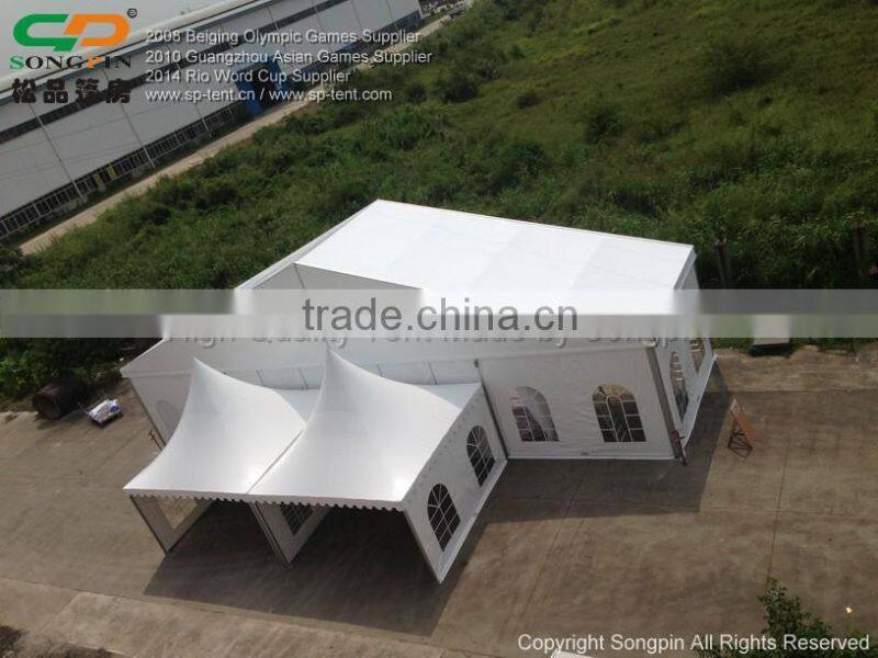 Best quality combined high peak wedding tent wholeslae with carpet and linings decoration