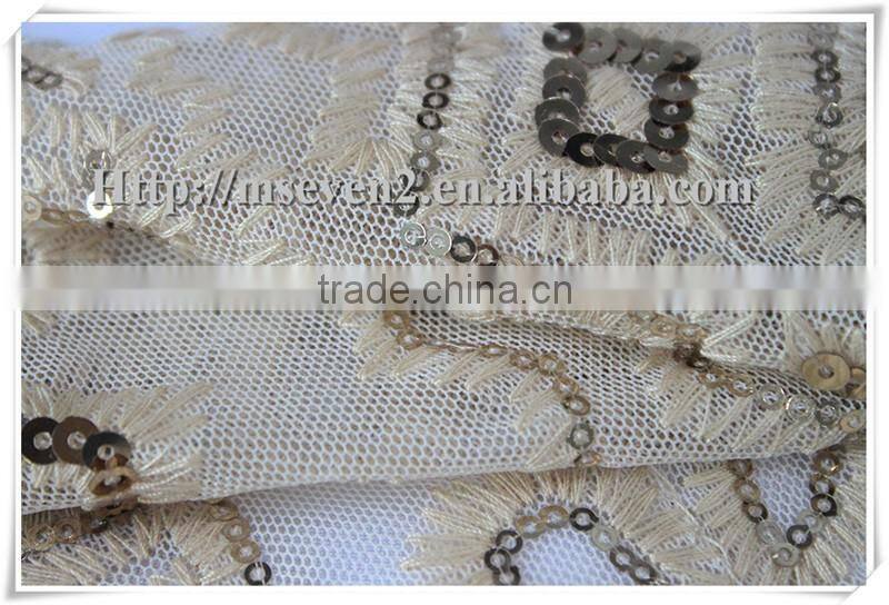 wholesale gold sequin embroidery sequin net fabric