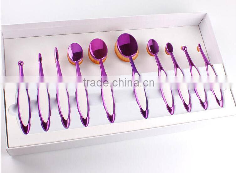 New wholesale Toothbrush shaped foundation brush 10 pcs pink and white oval makeup brush set