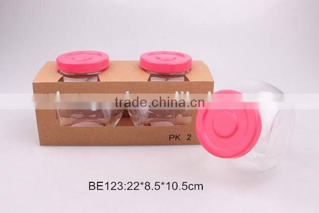 2pcs glass spice jar with plastic lid in a brown display box