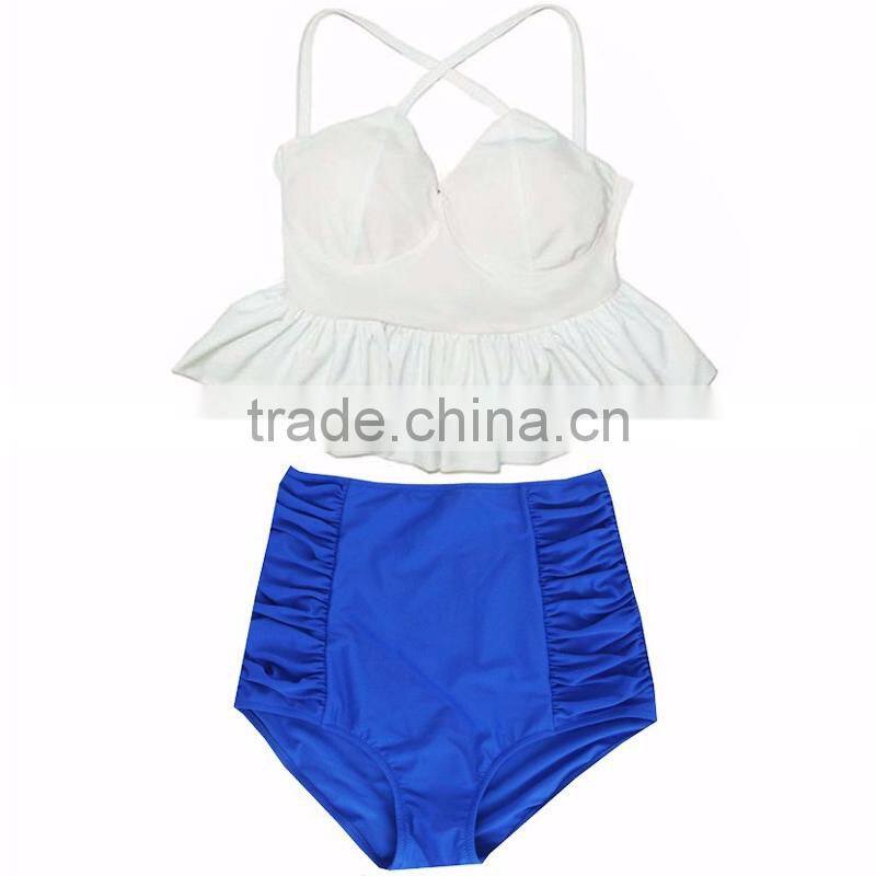 New fashion hot selling swimsuit with Small Flounce Top Quality mature women high waist bikini