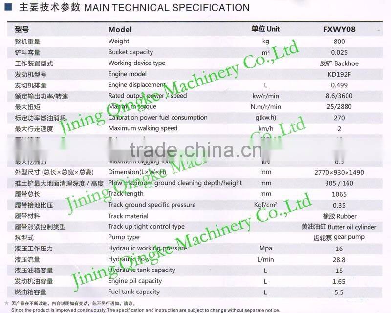800kg hydraulic crawler excavator for breaker auger