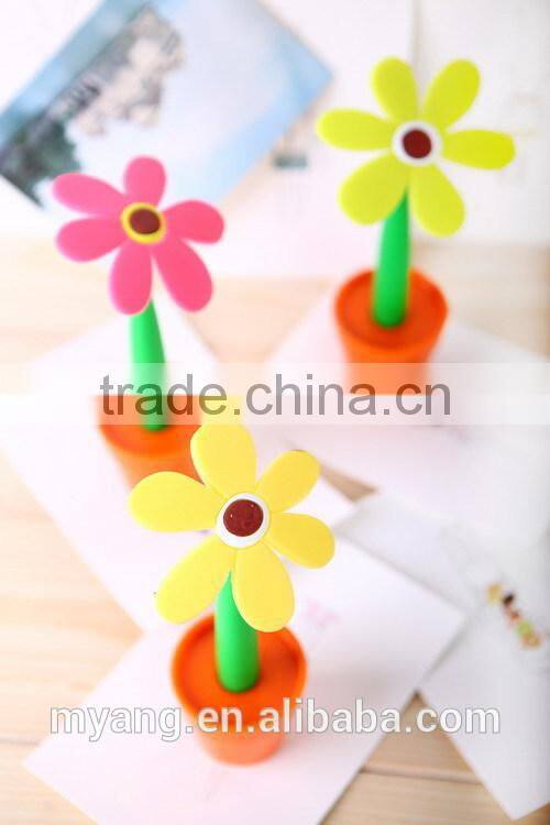 Whloesale Promotional silicone flower ball pen with pot ,advertising ball pen
