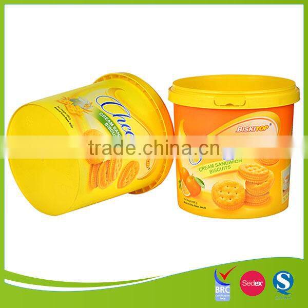 wholesale pp plastic cookie bucket with IML logo design