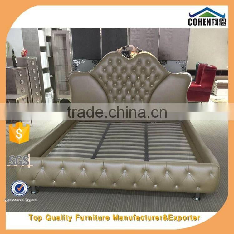foshan King size genuine leather hotel set / bedroom furniture bed