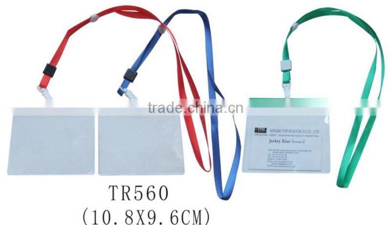 Promotional portable PVC transparent business card pouch with lanyard