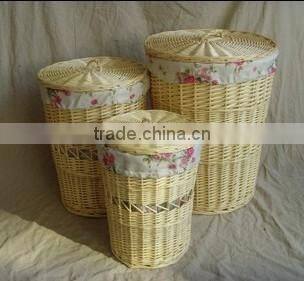 sets 2 whole willow material laundry basket with lid with lining with handls on the side of the basket