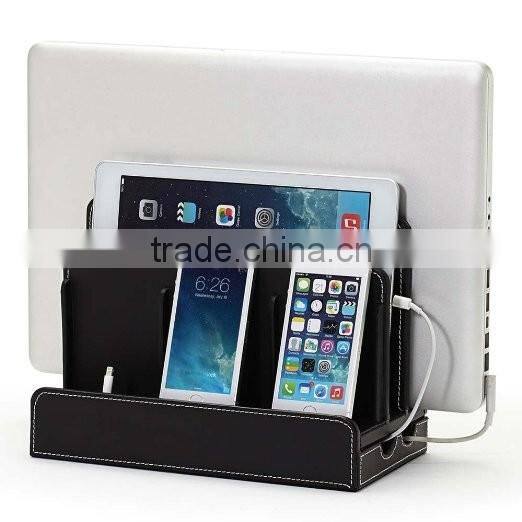 Black Leatherette Multi-Device Charging Station and Dock