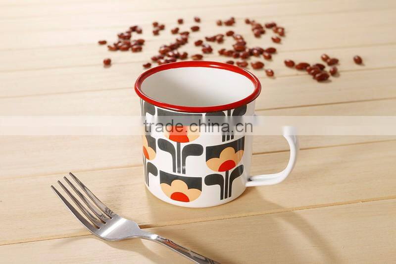 Custom Printed Different Size 8*8 cm 350ml-450ml Enamel Mug/Enamel Cup/Coffee Mug