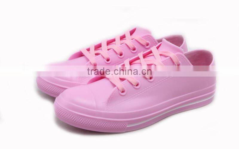 waterproof lace up black white pink cheap new design low height girls womens garder shoes casual gym style PVC rain shoe wellies