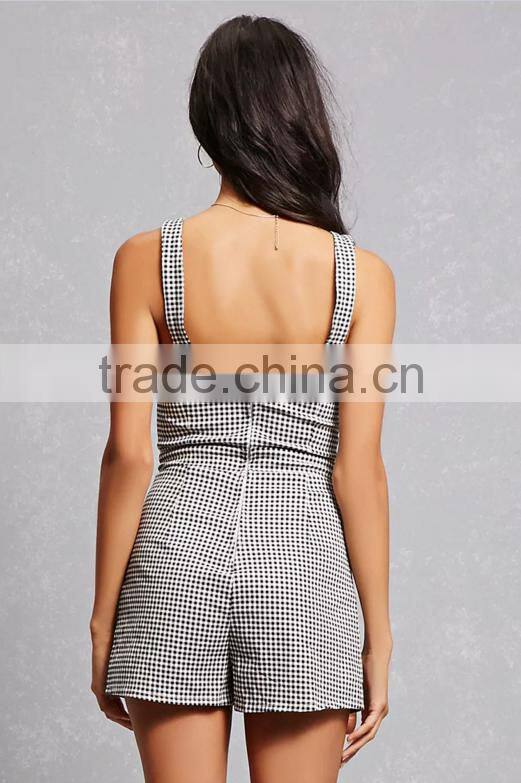 Fashion Ladies Plaid Printing Short Cami Womens Romper