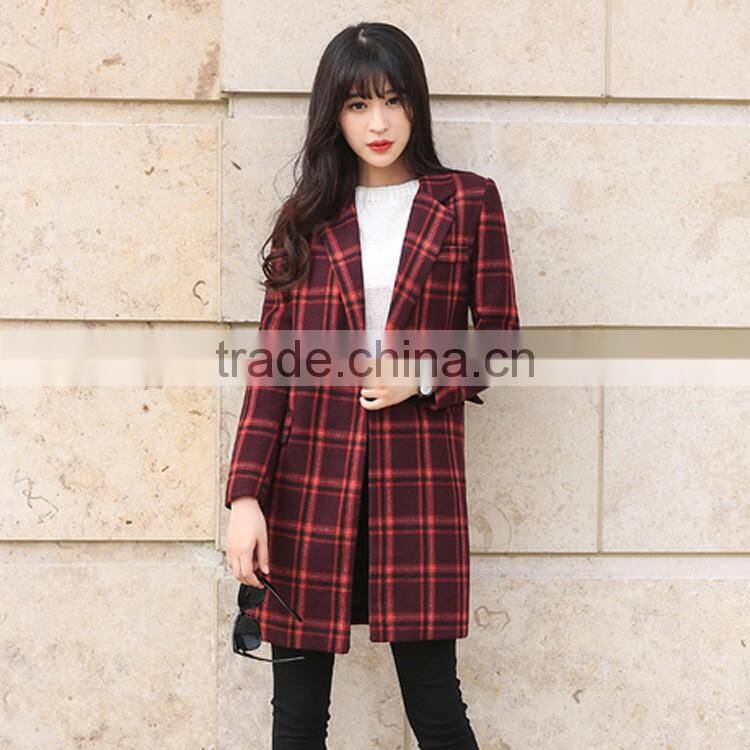 OEM fashion 2016 winter coats plain plaid woolen overcoat for women