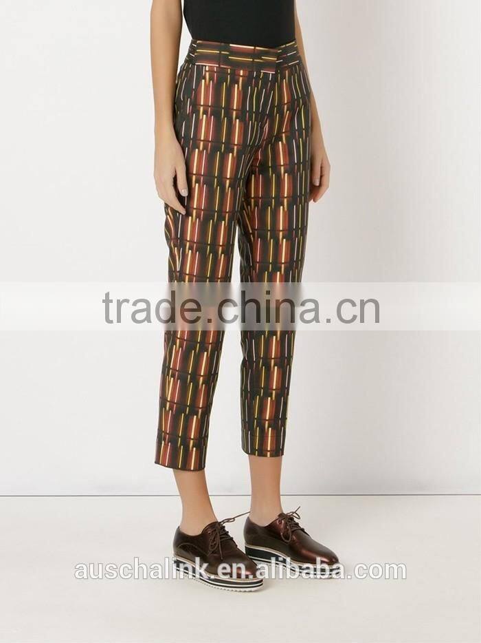 nice design mid-rise printed straight fashion trousers for women