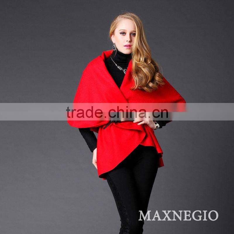 New arrival red color women wool knit winter poncho coats