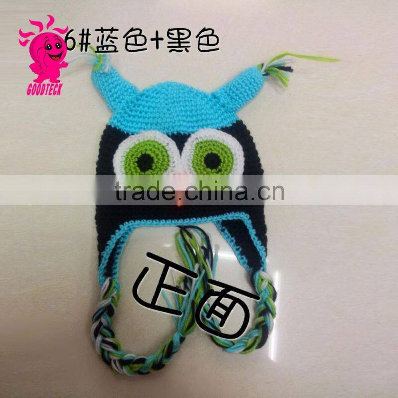Hot sale 2015 Owl baby black and orange wool hats, green eyes Color matching hats