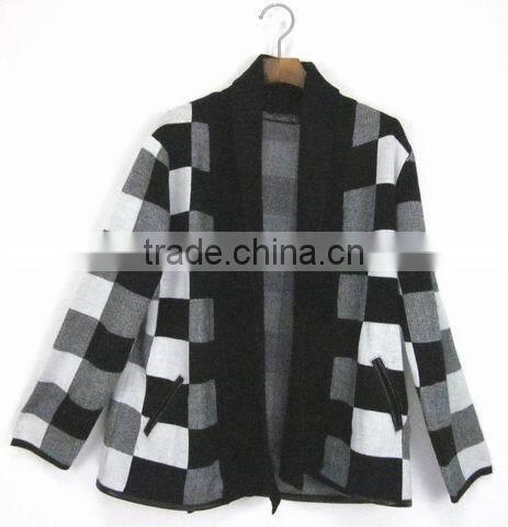 men wool black and white cardigan sweater