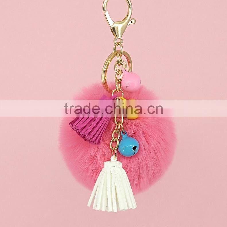 2017 New Arrival Popular Rex Rabbit Fur Pompom Keychain with Tassel Fur Ball Keychain 110A