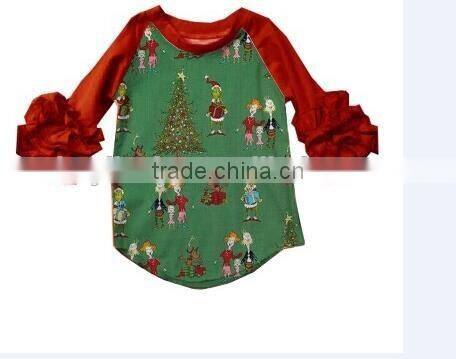 Wholesale christmas girl and boy icing raglan ruffle raglan shirt top