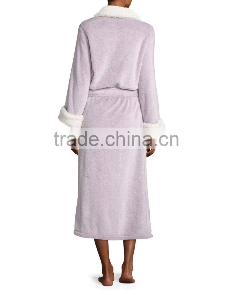 Long Lounge Robe bath towel robe for women faux fur trim dress gown