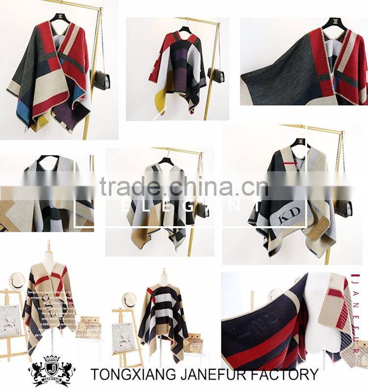 Wholesale street fashion scarf print wool poncho cashmere shawl