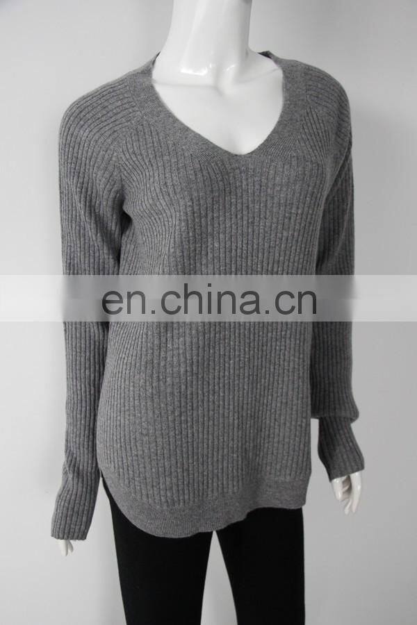 factory manufacturer rib knit v neck pure 100%cashmere sweater
