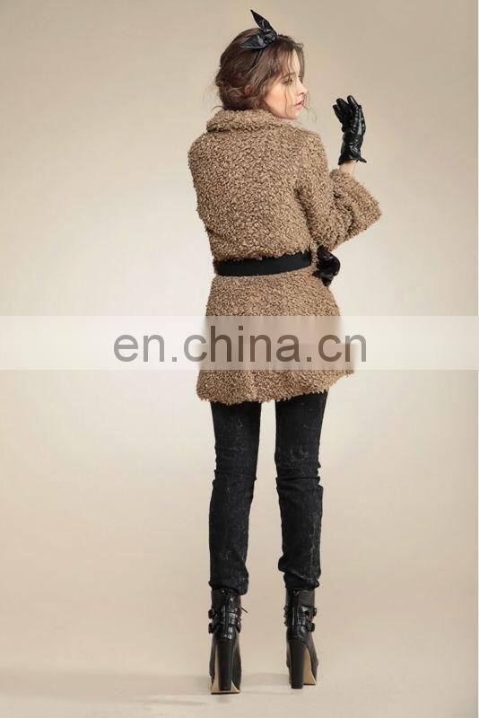 2013 latest design with belt European fashion style winter wool coats fur coat