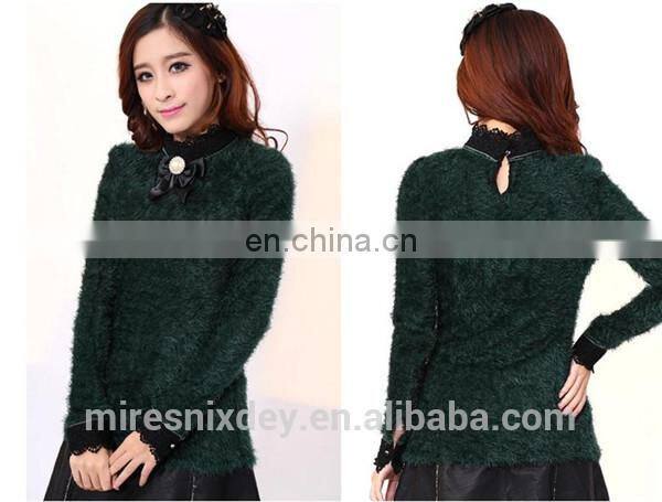 2014 autumn&winter turtle neck thick Mohair lace lady sweater