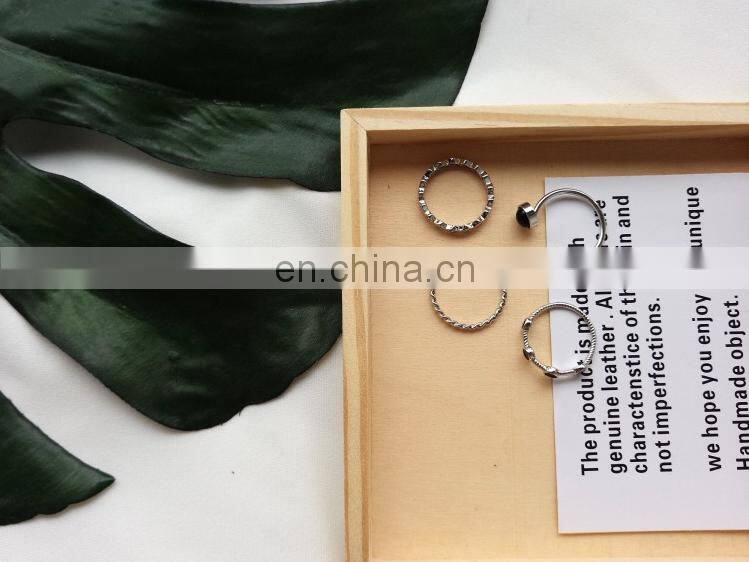 4PCS/Set Fashion Jewelry Black Bead Ripple Hollow Silver Rings For Women Knuckle Joint Ring Set