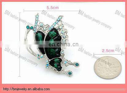 Green enamel rhinestone butterfly jewelry brooch