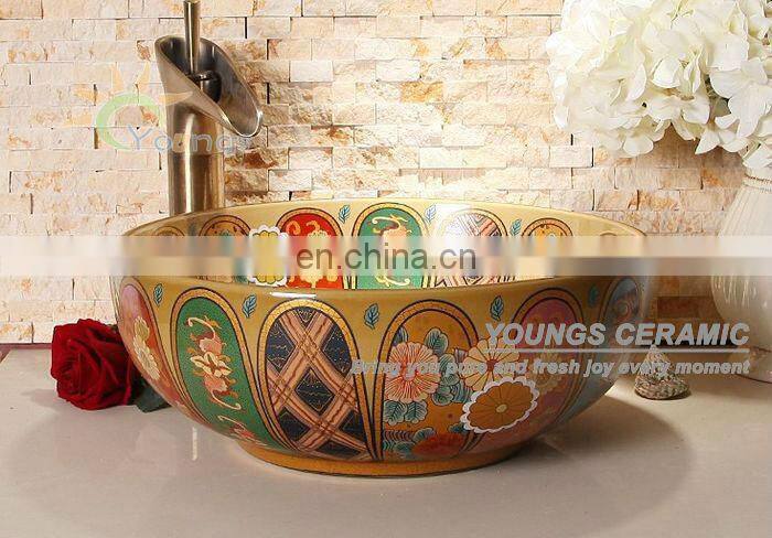 Fancy chinese ceramic colored bathroom wash sink for retail wholesale