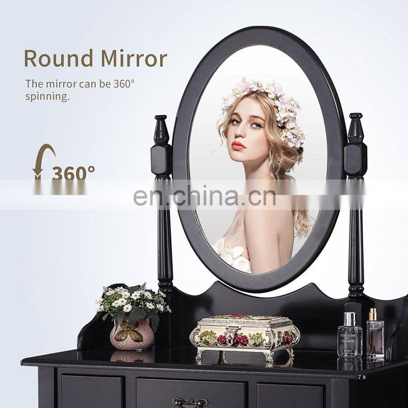 Black Dressing Table with Mirror and Stool