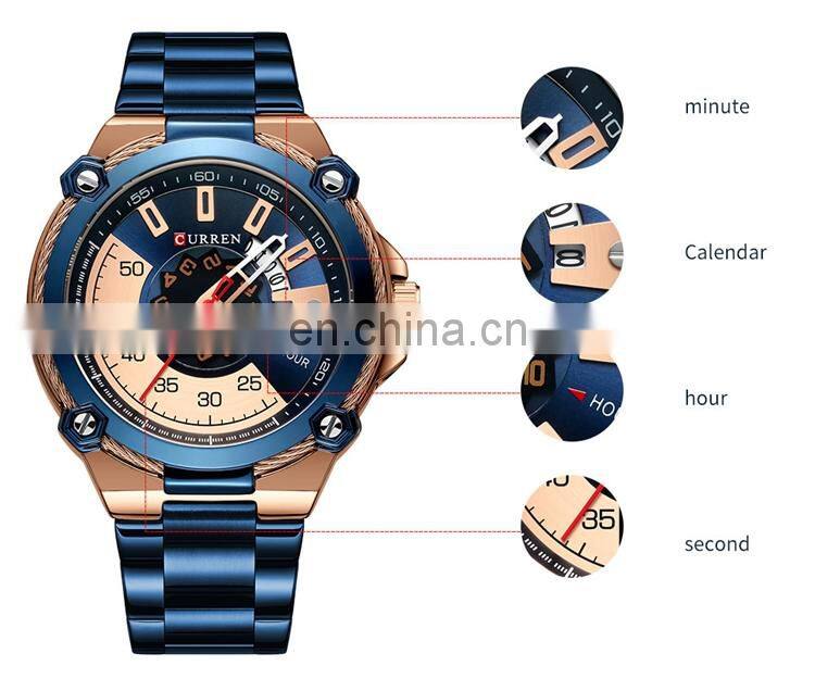 CURREN 8345 Mens Fashion Watches Stainless Steel Japan Quartz Calendar Auto Date Watch For Men 2021