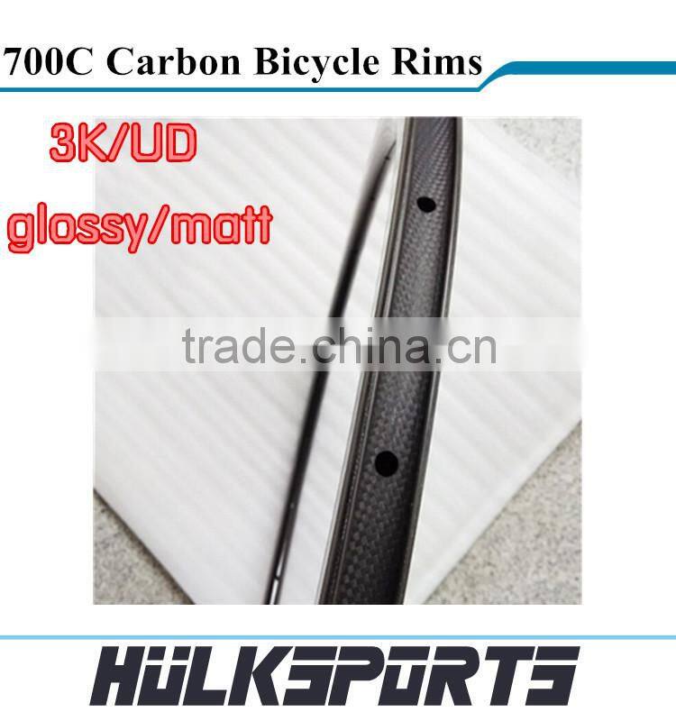 700c full carbon Tubular road bicycle rims Toray T700 carbon rims for road bicycle 3K/UD carbon road bike rim