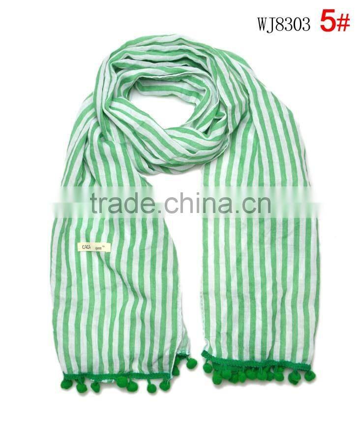 New Arrival Striped Lace Pom Pom Brim Boys Girls Baby Kids Winter Scarf