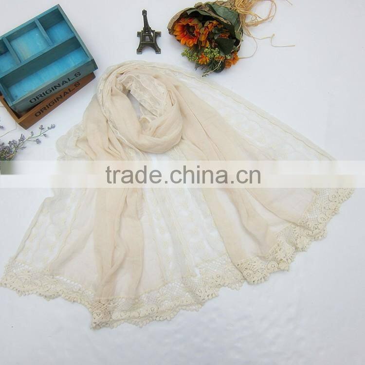 Embroidery Designs Neck Shawl Plain Cotton Linen Embroidery Lace Scarf