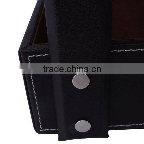 3 layers PU Leather file tray,Classic coffee faux leather magazine rack for office use