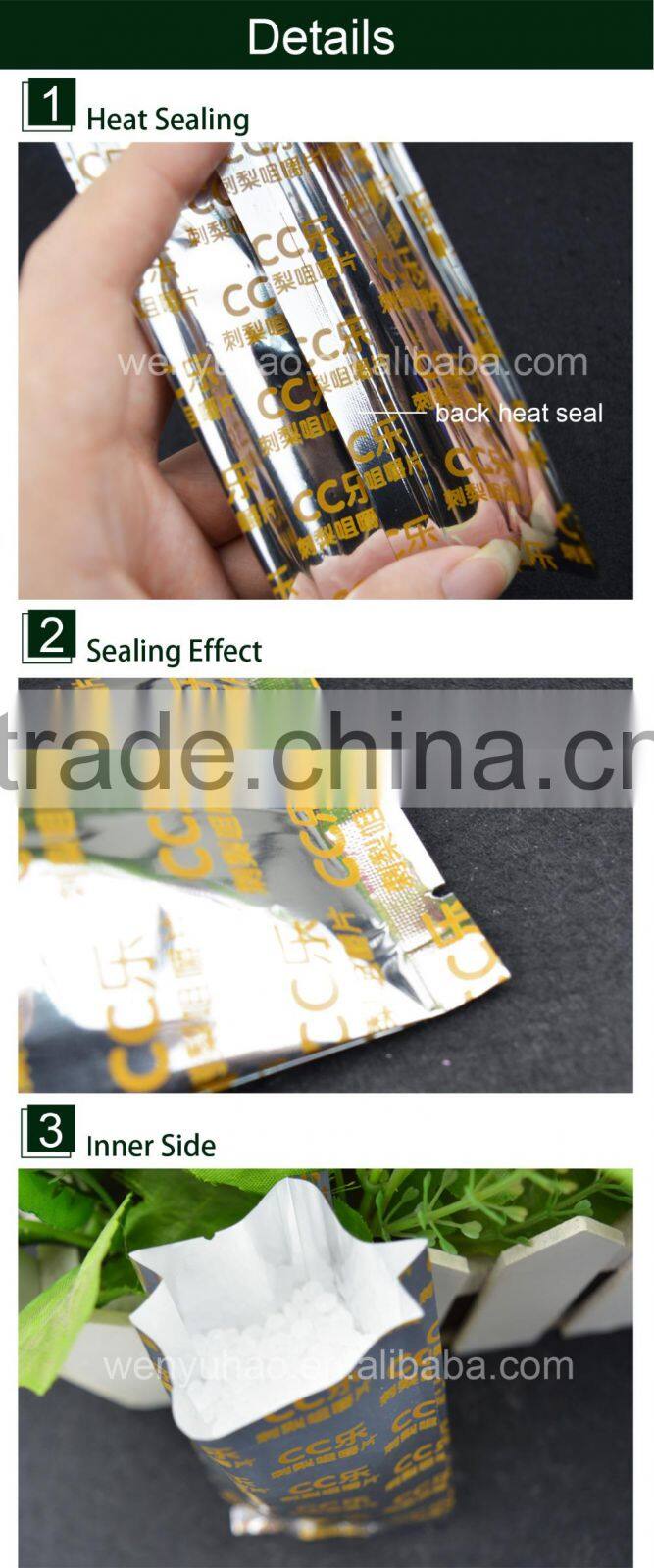 6.5x12.5cm side gusset aluminum foil poly bag food packaging for snack