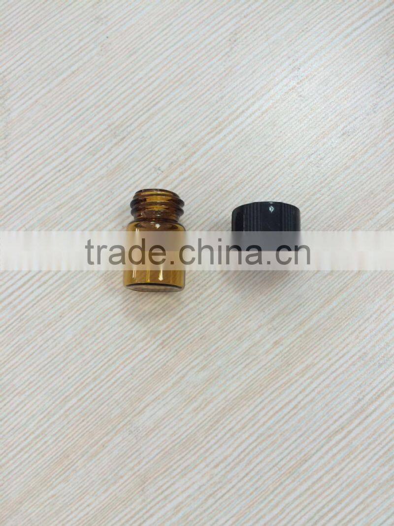 1ml amber color tube glass bottle with black cap