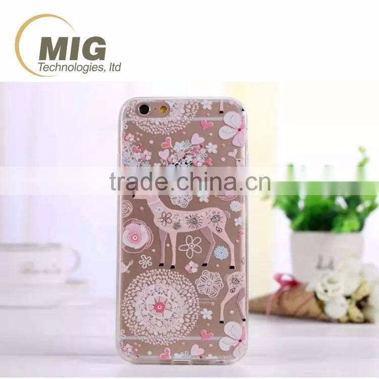 Colorful drawing hollow flower deer animal soft tpu mobile phone case for iphone 6 / 6s / plus 4.7 & 5.5 inch 12 colors optional