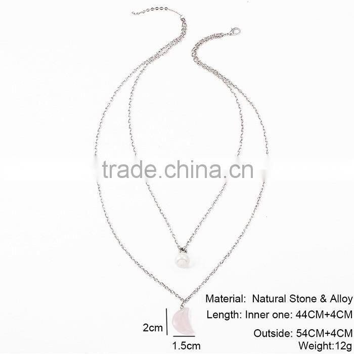 Cute pink moon pendant pearl jewelry latest design girls top necklace