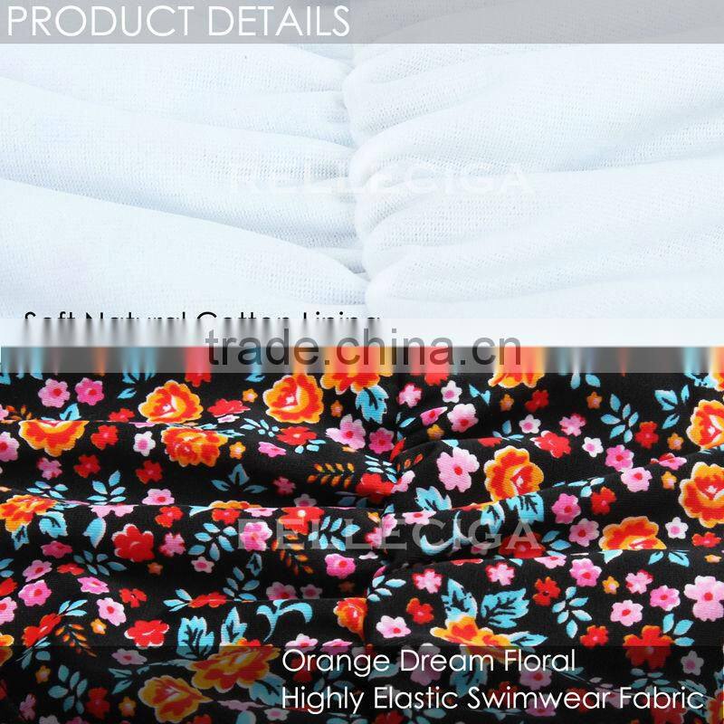 2016 RELLECIGA - Orange Dream FloralSwimwear with Lace-up Front &Brazilian Cut Scrunch Butt