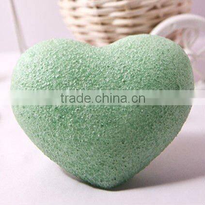 2012 most-popular bamboo charcoal konjac face sponge, heart shape konjac facial sponge