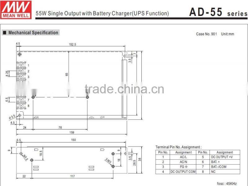 UL approved Meanwell ad-55 series,ad-55a 55w 12v uninterrupted power supply