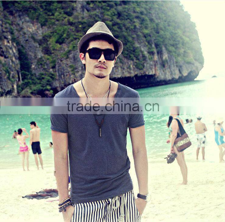 100%COTTON v-neck simple plain printing T-shirt for men