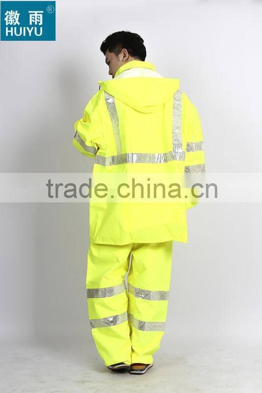 en471popular raincoat with reflective strips factory eflective traffic fluoescent unisex raincoat emergency raincoat with lining