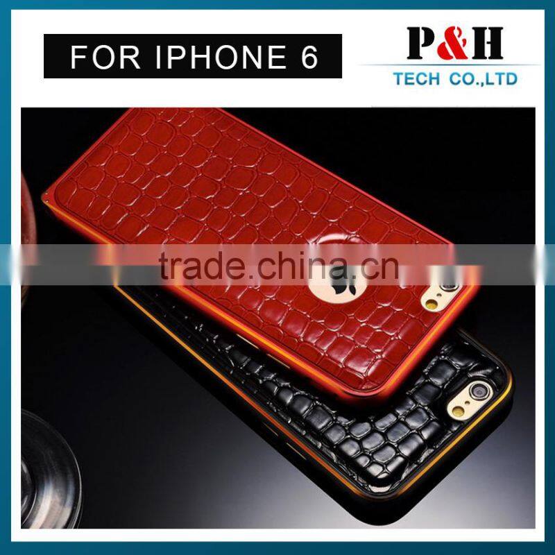 For iPhone 6 Leather Back Case Cover+Luxury Metal Frame Bumper for iphone 6 4.7',case for iphone 6