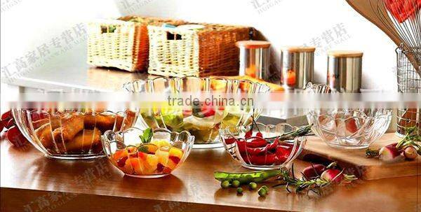 Flower shaped round clear glass salad fruit bowl set