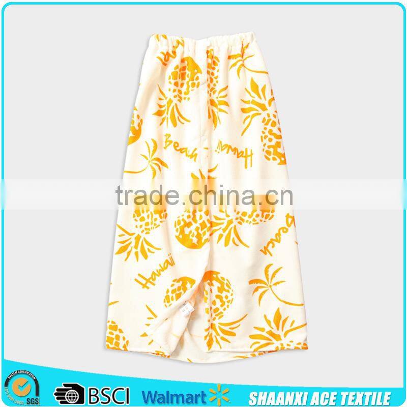 2015 Fashion custom printed yellow color woman bath skirt Velour cotton woman towel skirt with elastic and button